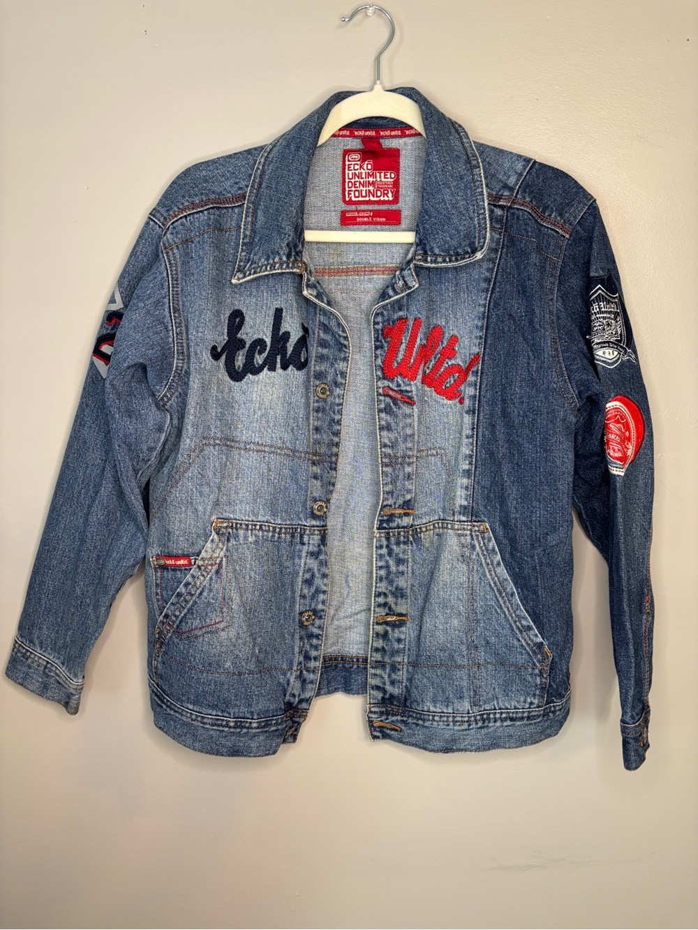 Ecko Unltd Denim Foundry Double Vision Patch Trucker Jacket Size M